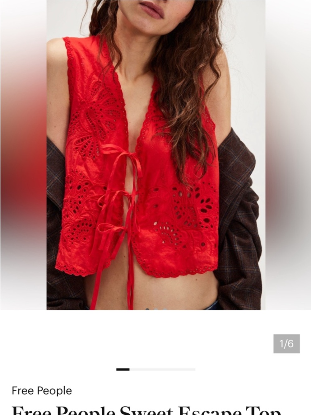 Free People Red Eyelet Tie-Front Crop Tank